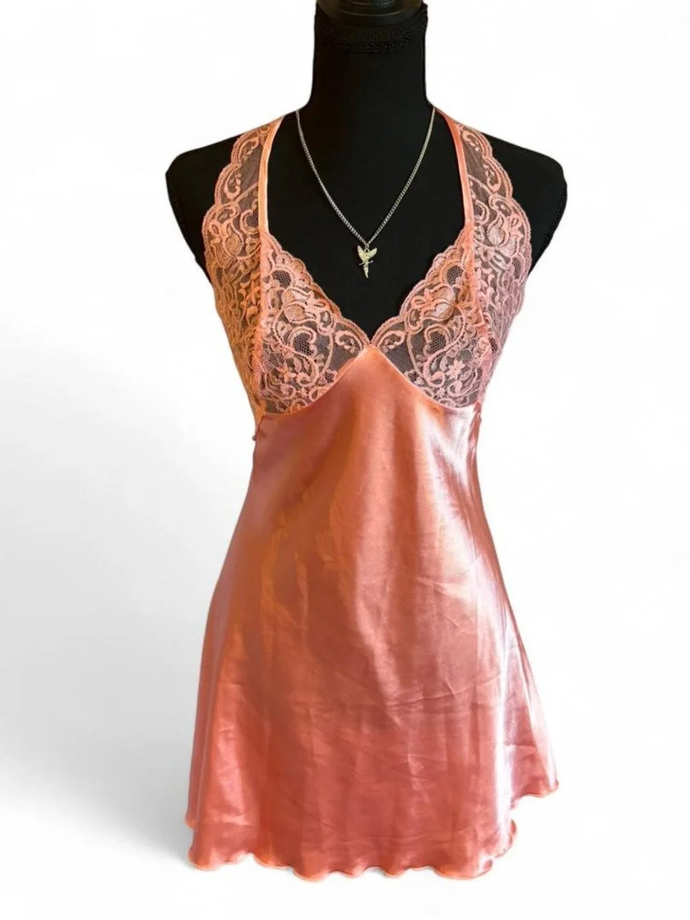 Shirley of Hollywood Silky Lace-Trim Slip Nightdress in Coral Pink, Size XL